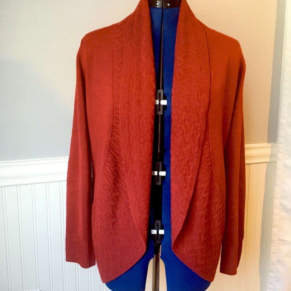 Textured shawl collar open front cardigan Medium
